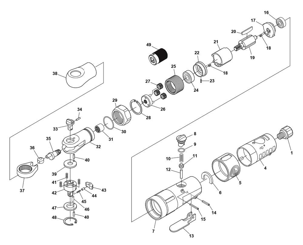 Fig-0 Diagram and Parts List for CP825C  Chicago Pneumatic Ratchet